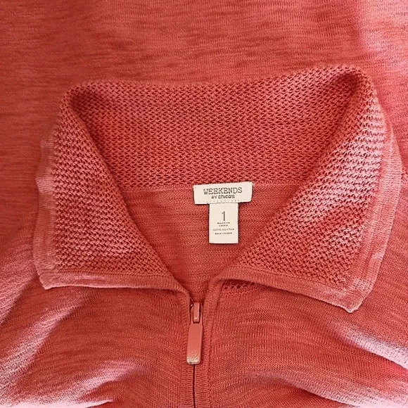 Weekends by Chico's coral lightweight sweater jacket w/ contrasting knits Size 1 - Picture 5 of 9